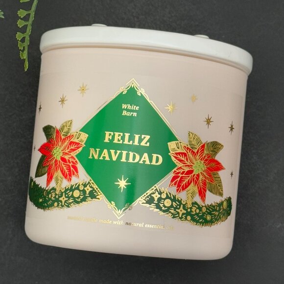BBW Feliz Navidad Champurrado White Barn Bath & Body Works 3 Wick Candle - Picture 6 of 12